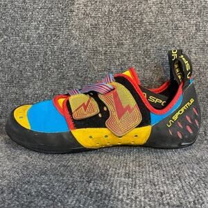 La Sportiva OXYGYM Size 13 Rock Climbing Shoes Vegan Washable Blue Red Yellow